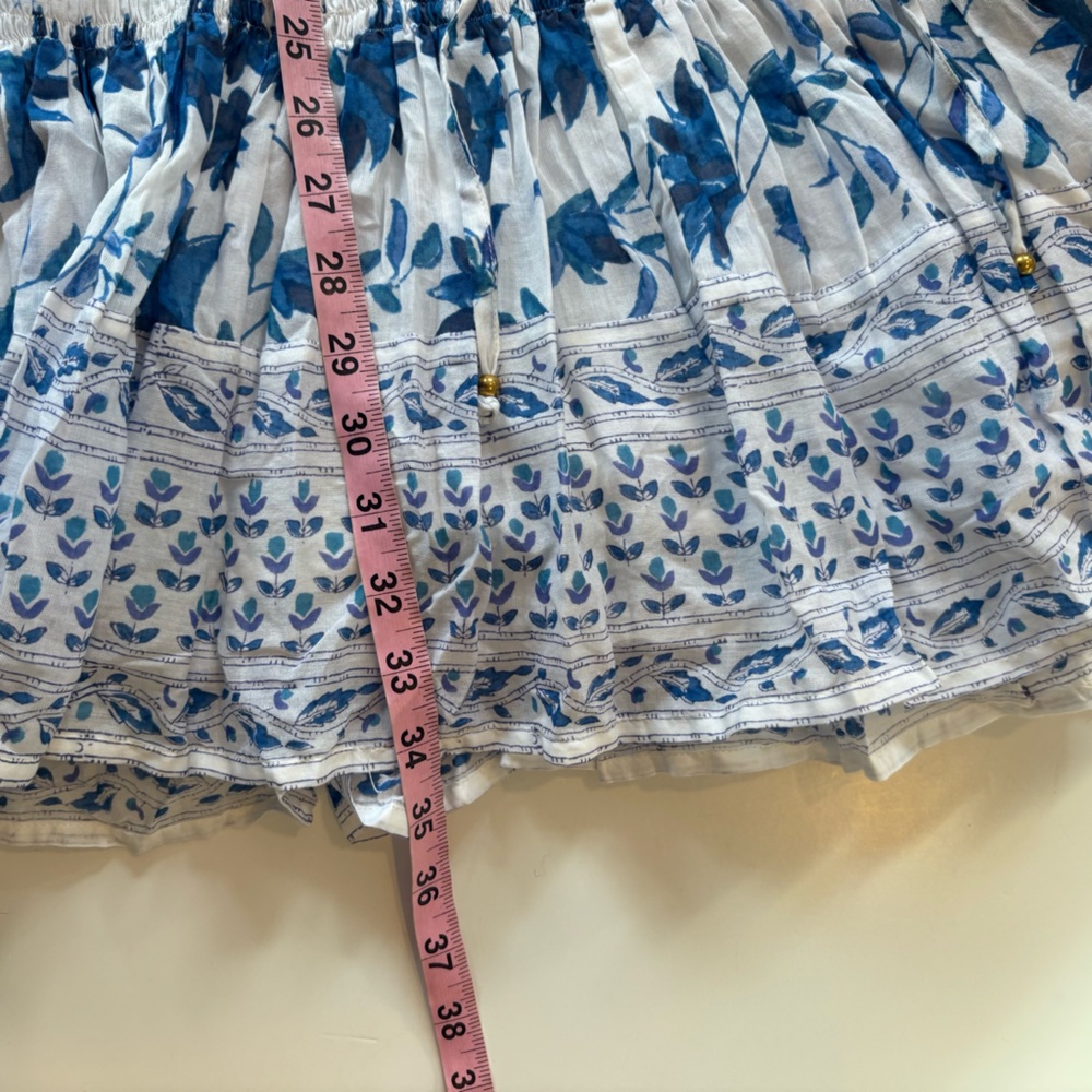 OLIPHANT‎ || Smocked Drop Mini Dress in Marion Blue Block Print Floral White S - Picture 8 of 10